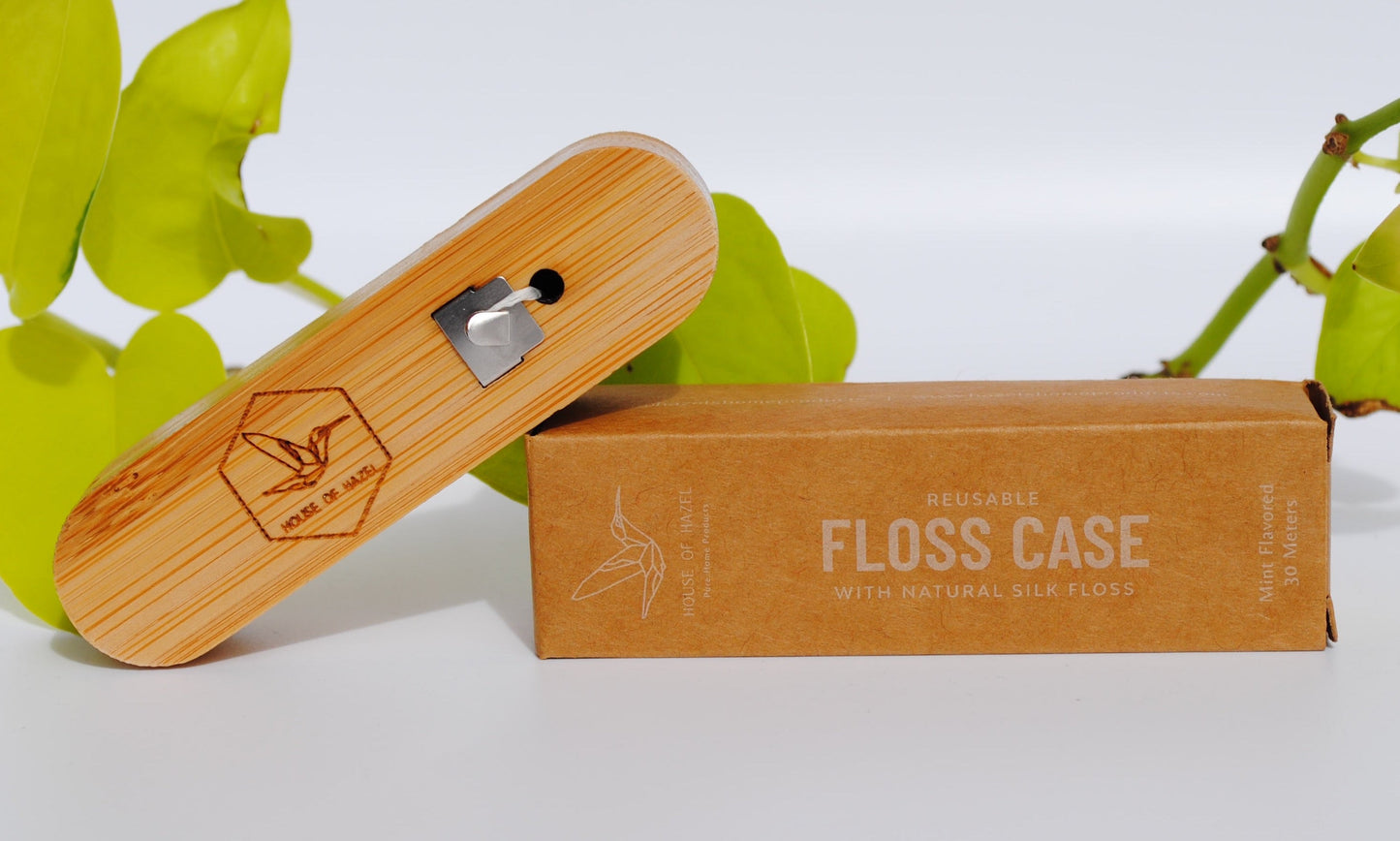 Two Toothbrushes and Refillable Silk Floss Bamboo Case